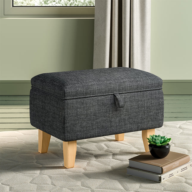 Linen Upholstered Storage Ottoman Footstool