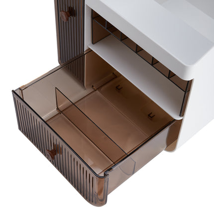 Large Capacity White Makeup Organizer with Semi Transparent Drawers