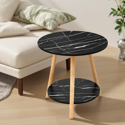 Double-Tier Round Wooden Side Table