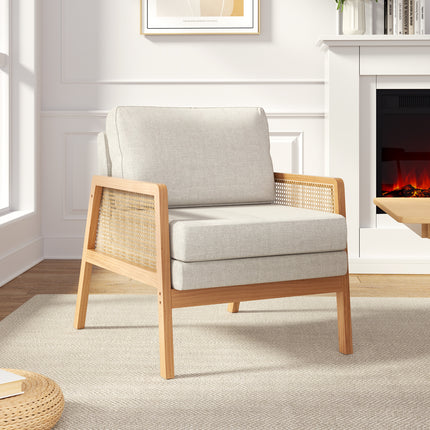Natural Wood Frame Cushioned Armchair