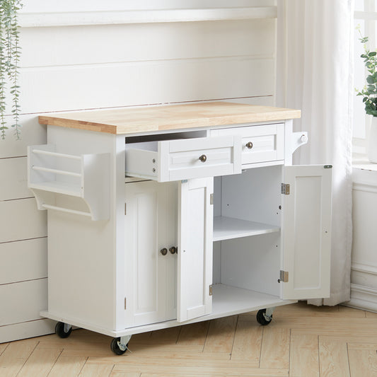 Modern Rolling Wood Kitchen Trolley Cart with Storage Cabinet