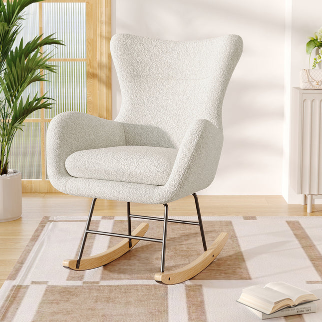 Comfy Sherpa Upholstered Rocking Accent Chair with High Backrest and Armrests