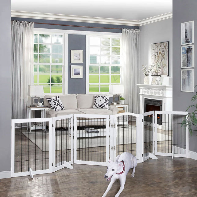 White 335cm Freestanding Wooden 6 Panel Pet Playpen