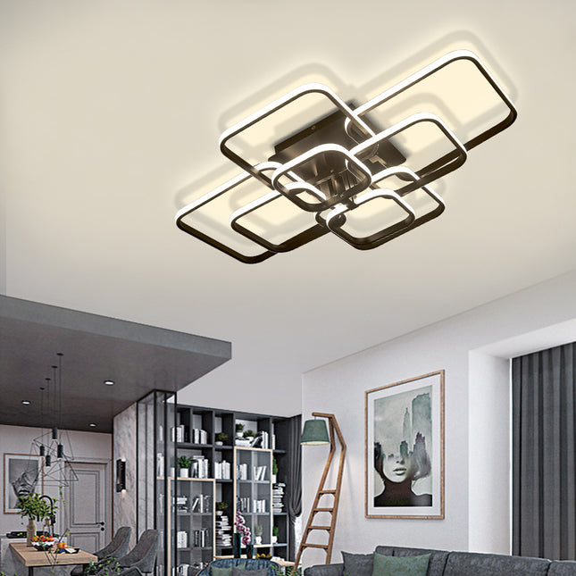 Modern Square LED Ceiling Lamp Chandelier Light Black Frame 8 Head Cool White