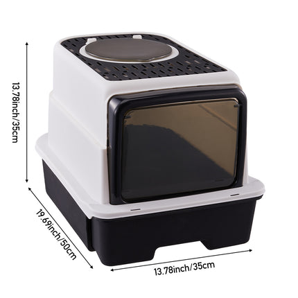 Large Hooded Top Entry Cat Litter Box with Scoop