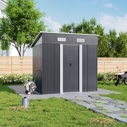 4x6ft Metal Garden Storage Shed with Sliding Door