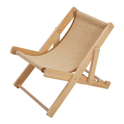Adjustable 4-Position Sisal Cat Lounge Chair with Solid Wood Frame
