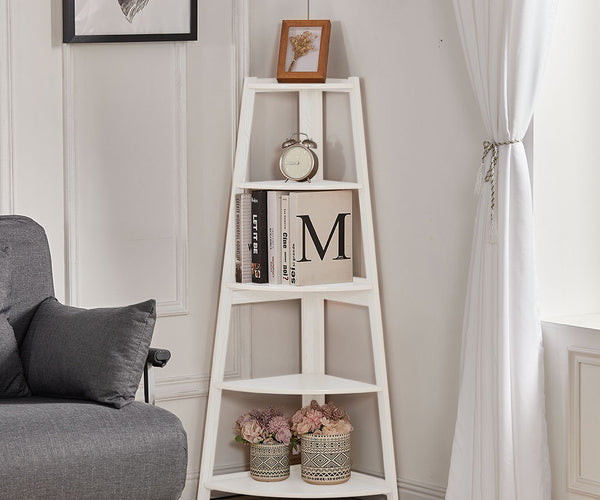 5 Tier Ladder Shaped Corner Shelf Rack Bookcase