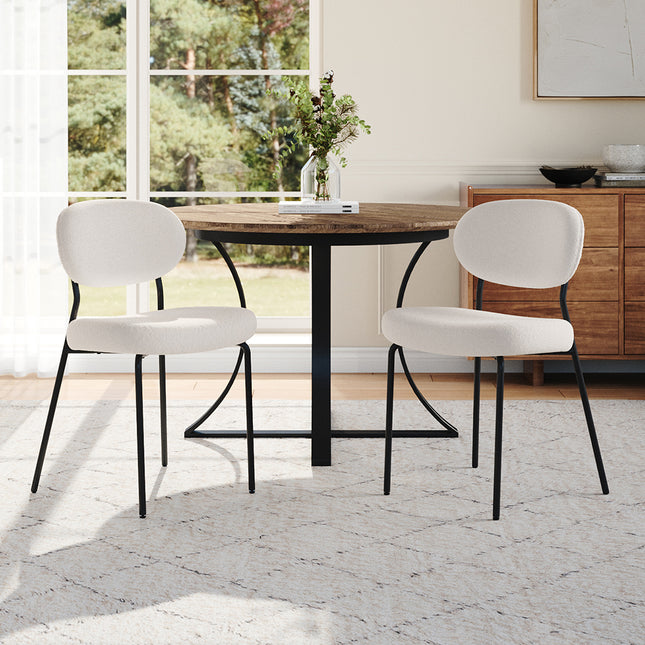 2Pcs Upholstered Dining Chair with Metal Frame