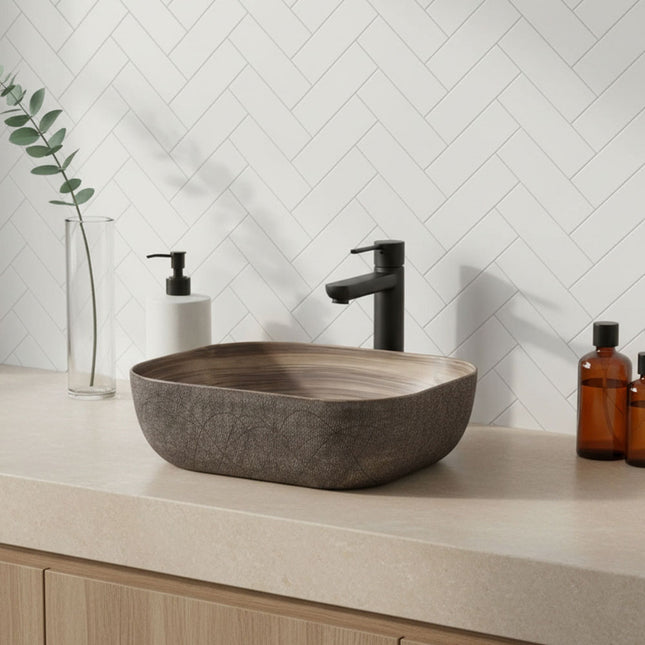 Ceramic Countertop Washbasin Vessel Sink with Waste Kit