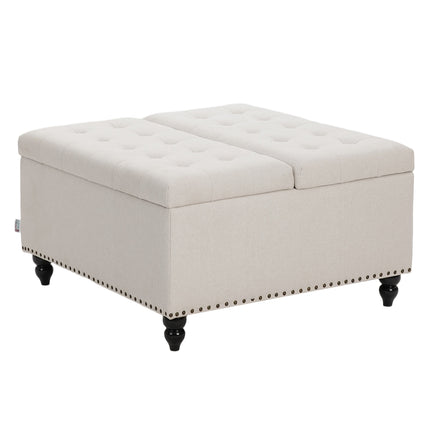 Square Linen Upholstered Storage Ottoman with Lift-Top & Flip Design