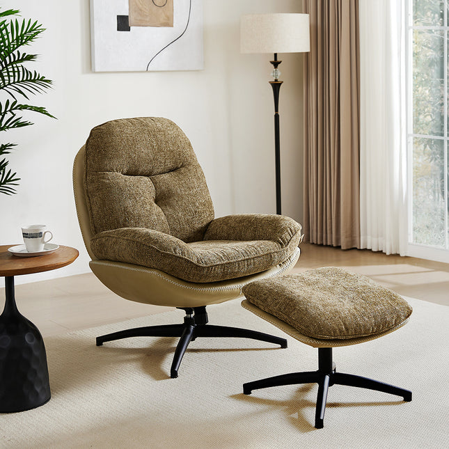 Green Chenille Lounge Chair with Footstool