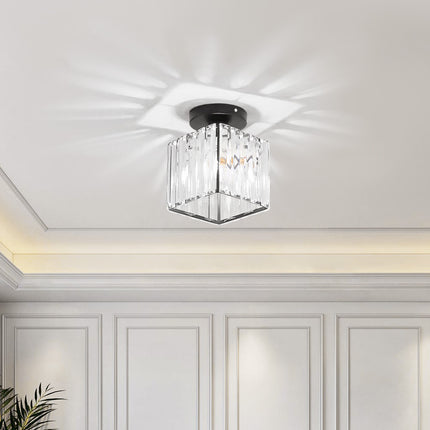 Modern Crystal Ceiling Light with Square Glass Lampshade