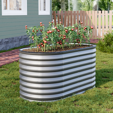 160cm Silver Oval Shaped Galvanized Steel Raised Garden Bed