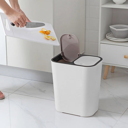 Kitchen 15L Rubbish Dustbin Double Recycling Bin 2 Section White