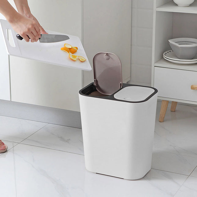 Kitchen 15L Rubbish Dustbin Double Recycling Bin 2 Section White