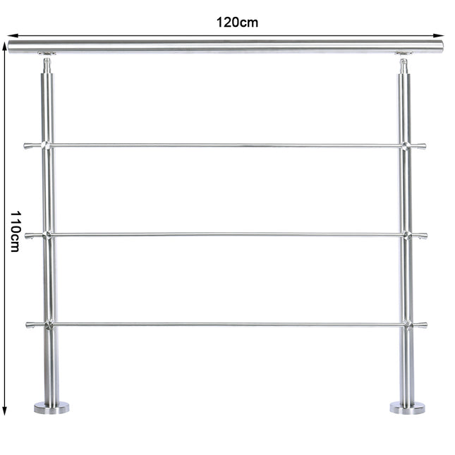 120CM Handrail Stainless Steel Balustrade with 3 Crossbars Stair Rails