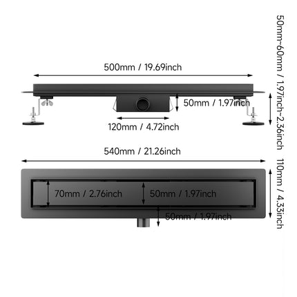 50cm Length 2-in-1 Siphonic Linear Shower Drain