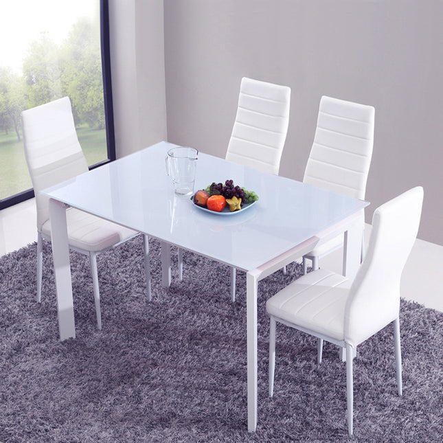 Set of 4 PU Leather Padded Seat Metal Legs Dining Chair White 95cm