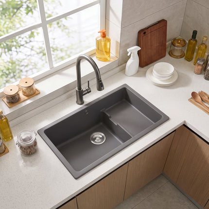Modern Quartz Resin Composite Kitchen Sink with Waste Kit, No Tap Hole