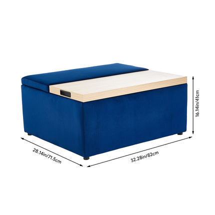 Blue Velvet Upholstered Storage Ottoman Stool