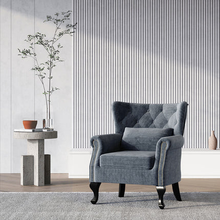 Luxurious Button Armchair with Cushion, Bule, Grey