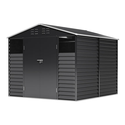 Charcoal Steel Tool Shed with Front Windows and Ventilation