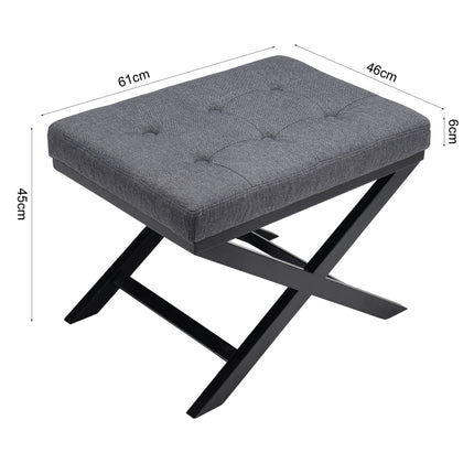 Linen Buttoned Footstool with X shaped Legs