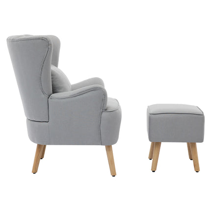 Modern Wingback Accent Chair Armchair with Footstool and Lumbar Pillow
