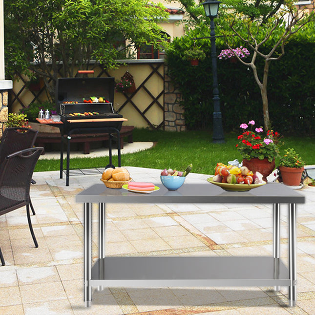 120CM Kitchen Work Table Steel Frame with Lower Shelf