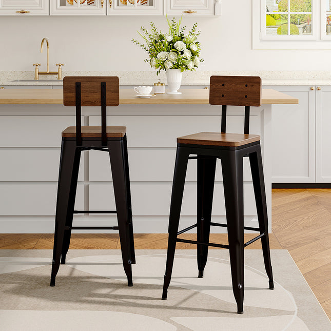 Two Metal Backrest Breakfast Bar Stools Black 106cm H