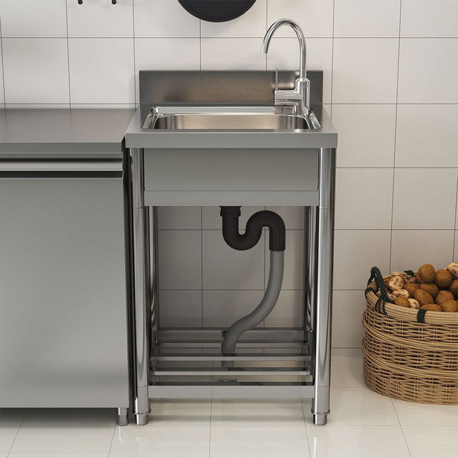 Stainless Steel Single Bowl Commercial Kitchen Sink with Bottom Shelf