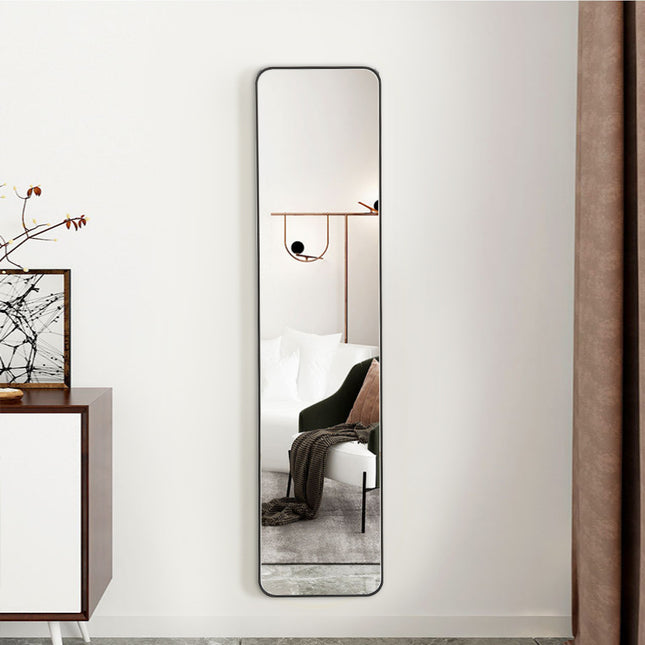 118cm H Full Length Mirror with Rounded Corners Door Hanging Black Mirror