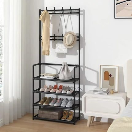 4-Tier Shoe Rack with Coat Hanger