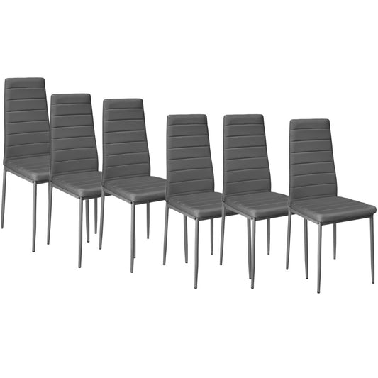 Set of 6 PU Leather Padded Seat Metal Legs Dining Chair Grey