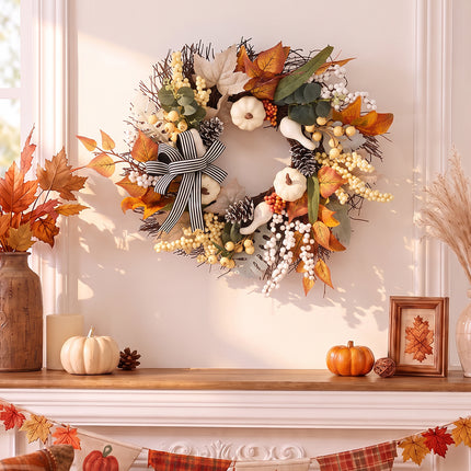50cm Artificial Fall Wreath for Front Door Halloween Decor