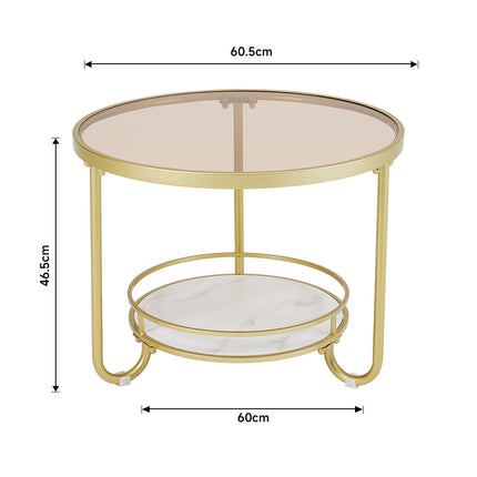 Gold 2 Tier Round Glass and Slate Coffee Table