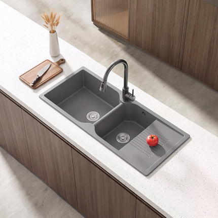 Double Bowl Quartz Resin Composite Kitchen Sink with Waste Kit