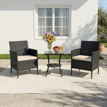 3-Piece PE Rattan Garden Furniture Bistro Set