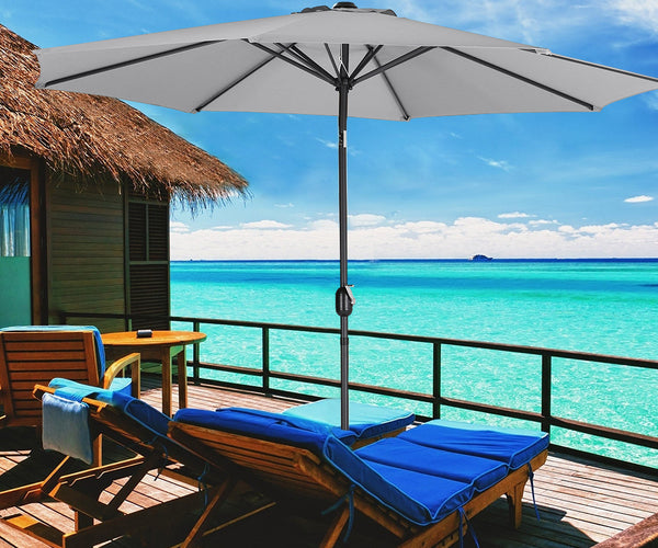 3M Large Round Garden Parasol Outdoor Beach Umbrella Patio Sun Shade Crank Tilt No Base Light Grey
