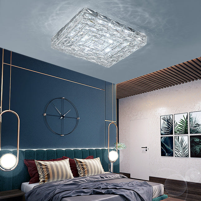 Modern Square Crystal LED Ceiling Light Cool White Light