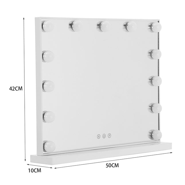 Large Makeup Dressing Mirror With 13 LED Light Touch Dimmable Bulb 50x42cm
