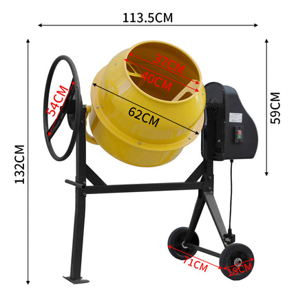 132cm Electric Portable Cement Concrete Mixer with Wheels