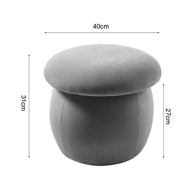 Velvet Mashroom Shape Pouffe Footstool  Grey