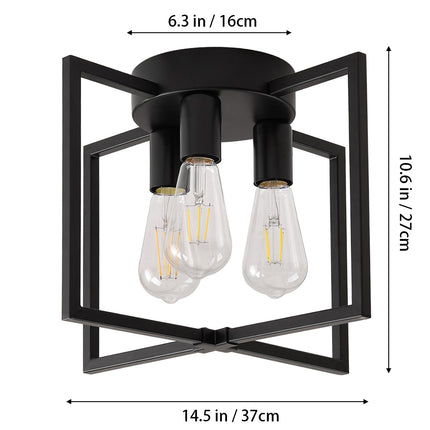 Black 3-Light Ceiling Light with E27 Bulb Base