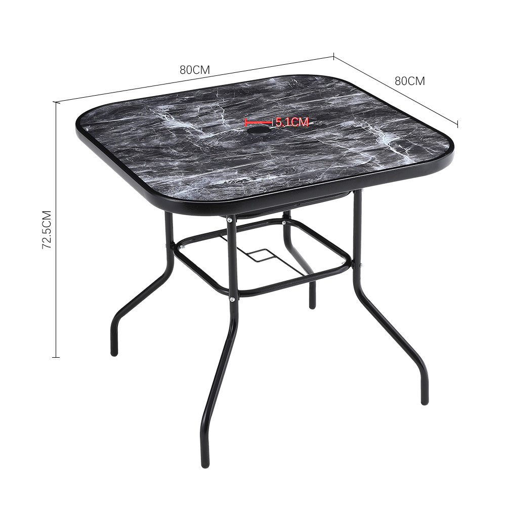Black Square Garden Tempered Glass Marble Coffee Table