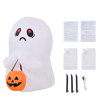 3FT Halloween Inflatable Ghost Holding Pumpkin Bucket with LED Lights