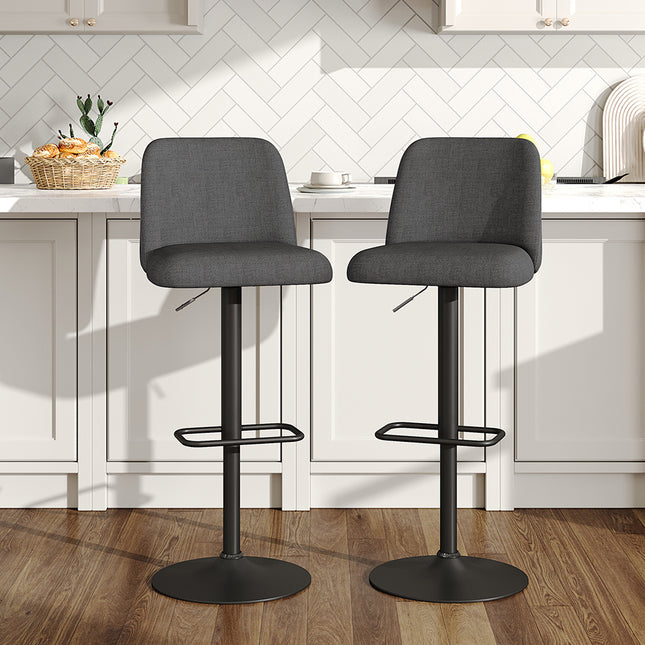 2 Set Linen Swivel Counter Bar Stools with Mid Backrest,Grey