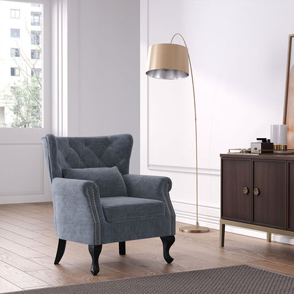 Luxurious Button Armchair with Cushion, Bule, Grey