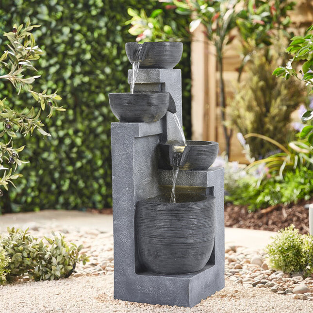 Garden Outdoor Solar Powered 4 Bowl Water Fountain Decor
